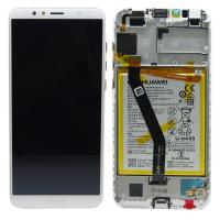 TOUCH SCREEN DISPLAY PER HUAWEI Y6 2018 ORIGINALE SERVICE PACK BIANCO CON FRAME E BATTERIA 02351WLK