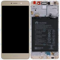 [f2140] TOUCH SCREEN DISPLAY PER HUAWEI Y7 2017 ORIGINALL CON FRAME E BATTERIA GOLD